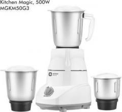 Orient Electric Kitchen Magic MGKM50G3 500 W Mixer Grinder 3 Jars, White and Grey