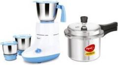 Pigeon Glory 550 W Mixer Grinder Multicolor, 3 Jars with IB 3 Ltr Pressure Cooker 2020 Special Combo