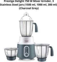 Prestige 3 Stainless Steel Jars 1500 ml, 1000 ml, 300 ml DELIGHT 750 Juicer Mixer Grinder 3 Jars, Charcoal Grey