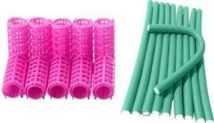 Elecsera Set of 10 Piece Plastic Roller+ Set of 10 Piece Rubbe Hair Curler