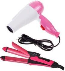 Nvhc Professional Electric Portable NV 1290 Foldable Hair Dryer with 2 Speed Setting 1000 W Dryer and NHC 2009 Ceramic Plate Hair Straightener Cum Hair Curler Hair Styling Tools for Women Combo Electric Hair Styler