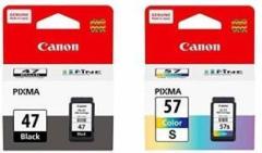 Canon 47 AND 57S Black + Tri Color Combo Pack Ink Cartridge