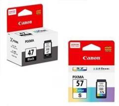 Canon PG 47 & CLI 57s Black + Tri Color Combo Pack Ink Cartridge