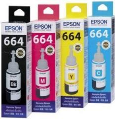 Epson 664 For Epson L100, L110, L130, L200, L210, L220, L300, L310, L350, L355, L360, L365, L380, L455, L550, L555, L565 Printers Black + Tri Color Combo Pack Ink Bottle