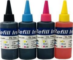 Printzone Refill Ink For CANON PG 745 and CL 746 Cartridges 100 ml PER BOTTEL CMYK Black + Tri Color Combo Pack Ink Bottle