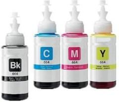Ptt Epson T664 L130, L360, L380, L361, L565, L210, L220, L310, L350, L355, L365, L385, L405, L455, L485 Printers Black + Tri Color Combo Pack Ink Bottle