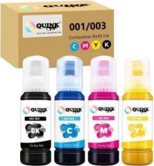 Quink 001 003 Ink For Epson L5190, L3150, L3110, L1110, L4150, L6170, L4160, L6190, L6160, L1352, L3116, L3152, L3156, L3100, L3151 Black + Tri Color Combo Pack Ink Bottle