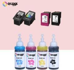 Quink Refill Ink For Canon Pixma E410 All In One ink C, M, Y, K 100 ML Each Bottle Black + Tri Color Combo Pack Ink Bottle