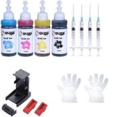 Quink Refill INK Kit with Compatible for HP and Canon Cartridge Printers Black + Tri Color Combo Pack Ink Bottle