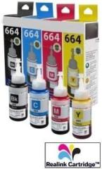 Realink Cartridge Ink T664 Ink Bottle Set Compatible For L130 L220 L310 L360 L365 L380 Black + Tri Color Combo Pack Ink Bottle