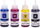 Refill Ink Epson L380 Dye Ink Compatible EcoTank Inkjet Printer Epson L130, L110, L210, L220, L310, L360, L355, L365, L380, L385, L405, L455, L485, L550, L555, L565, L605, L655, L1300 Black + Tri Color Combo Pack Ink Bottle