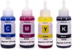 Refill Ink for Epson L3110 Dye Ink Compatible for Epson L3100, L3101, L3110, L3115, L3116, L3150, L3151, L3152 & L3156 Inkjet Printer Black + Tri Color Combo Pack Ink Bottle