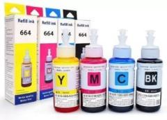 Tequo Ink Refill For Epson T664 L100, L565, L1300, L310, L350, 360, L361, L365 Black + Tri Color Combo Pack Ink Bottle