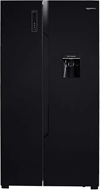 Amazonbasics 564 Litres Black Glass Door Frost Free Side by Side Refrigerator With Water Dispenser