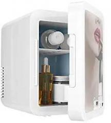 Beauty 4 Litres Mini Fridge, Portable Mirrored Beauty Makeup Skincare Fridge Mini Refrigerator, Personal Cooler And Warmer For Skincare, Bedroom, Dorm, Office, Car And Travel