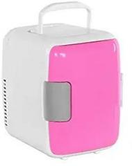 Mini 4 Litres Fridge, 12V Portable Cool Hot Dual Use Car Refrigerator Pink Electric Cooler, Retro Personal Fridge For Skin Care, Food, Fruits, Camping, Tailgating, Road Trip Travel