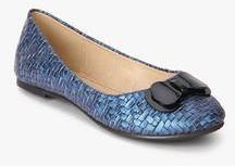 Addons Navy Blue Weaved Bow Belly Shoes women