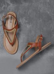 Anouk Brown & Gold Toned Braided Detail Open Toe Flats women