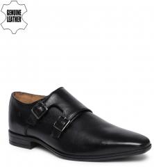 Arrow Black Genuine Leather Monk Shoes men