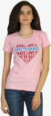 Belle Fille Pink Printed Round Neck Tshirt women