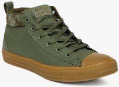 Converse Olive Solid Canvas Mid Top Sneakers women