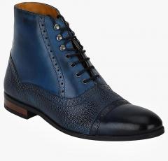 Del Mondo Navy Blue Leather High Top Flat Boots men