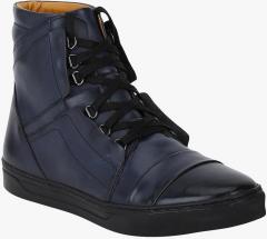 Del Mondo Navy Blue Leather Mid Top Flat Boots men