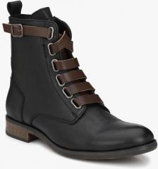 Delize Black Leather High Top Flat Boots men