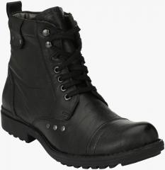 Delize Black Leather Mid Top Flat Boots men