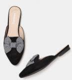 Dressberry Black Solid Mules with Bow Detail women
