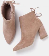 Dressberry Peach Coloured Solid Heeled Boots women