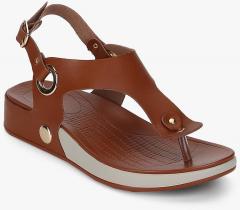 Elle Brown Open Toe Flats Sandals women