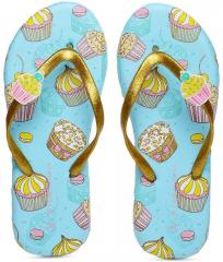 Fame Forever by Lifestyle Girls Gold Toned Printed Thong Flip Flops