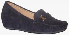 Flat N Heels Navy Blue Suede Regular Loafers women