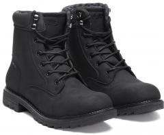 Gas Black Solid Leather High Top Flat Boots men