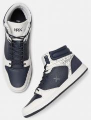 Hrx By Hrithik Roshan Navy Blue & White Colourblocked Synthetic Mid Top Sneakers men