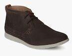 Hush Puppies Coffee Brown Leather Mid Top Flat Boots men