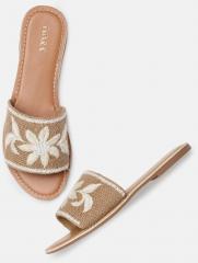 Imara Brown & White Woven Design Open Toe Flats women