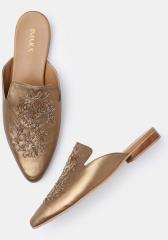 Imara Gold Toned Woven Design Mules women