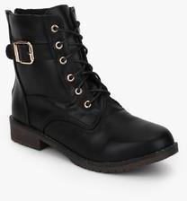 J Collection Black Buckled Lace Up Ankle Length Boots men