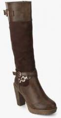 J Collection Brown Buckled Knee Length Boots women