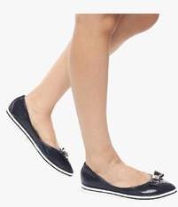 Jove Navy Blue Bow Belly Shoes women