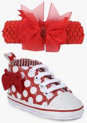 Kittens Red & White Printed Mid Top Sneakers with Hairband girls