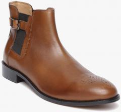 Louis Philippe Tan Genuine Leather Mid Top Flat Boots men