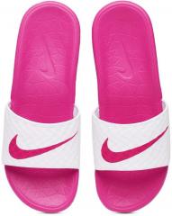 Nike Women White & Pink Benassi Solarsoft Printed Sliders