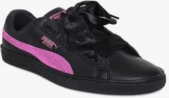 Puma Black & Pink Basket Heart Bling Casual Shoes girls