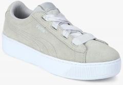 Puma Grey Vikky Ribbon Jr Suede Platform Sneakers girls