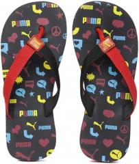 Puma Red & Black Terry Y1 GU JR IDP Printed Thong Flip Flops girls