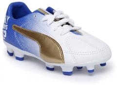 Puma White MB 9 FG Jr Football Shoes boys