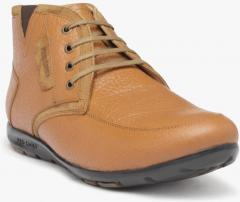 Red Chief Tan Brown Solid Leather Mid Top Flat Boots men